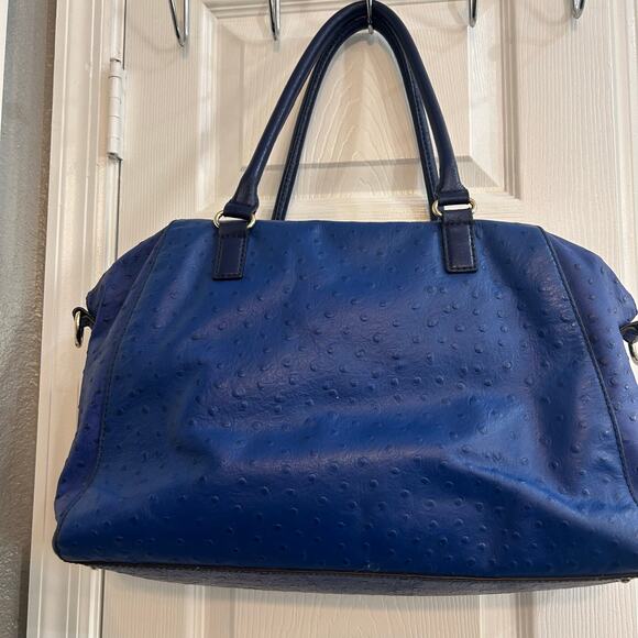 Kate Spade New York Blue Ostrich Embossed Leather Zip Shoulder Bag - Picture 3 of 8